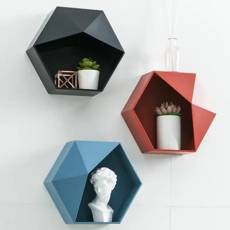 Estante de pared hexagonal de madera estilo nórdico para decoración