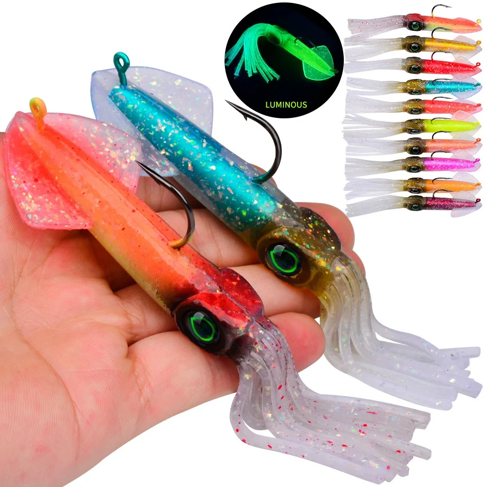 Señuelo de curricán luminoso – Pulpo PVC con faldas de calamar - imagen 2