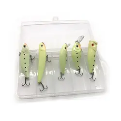 Kit de cebo duro luminoso con manivela Popper, 5 uds., Wobbler Artificial para Lucio, lubina, noche, juego de Señuelos de Pesca de invierno, aparejos de Pesca
