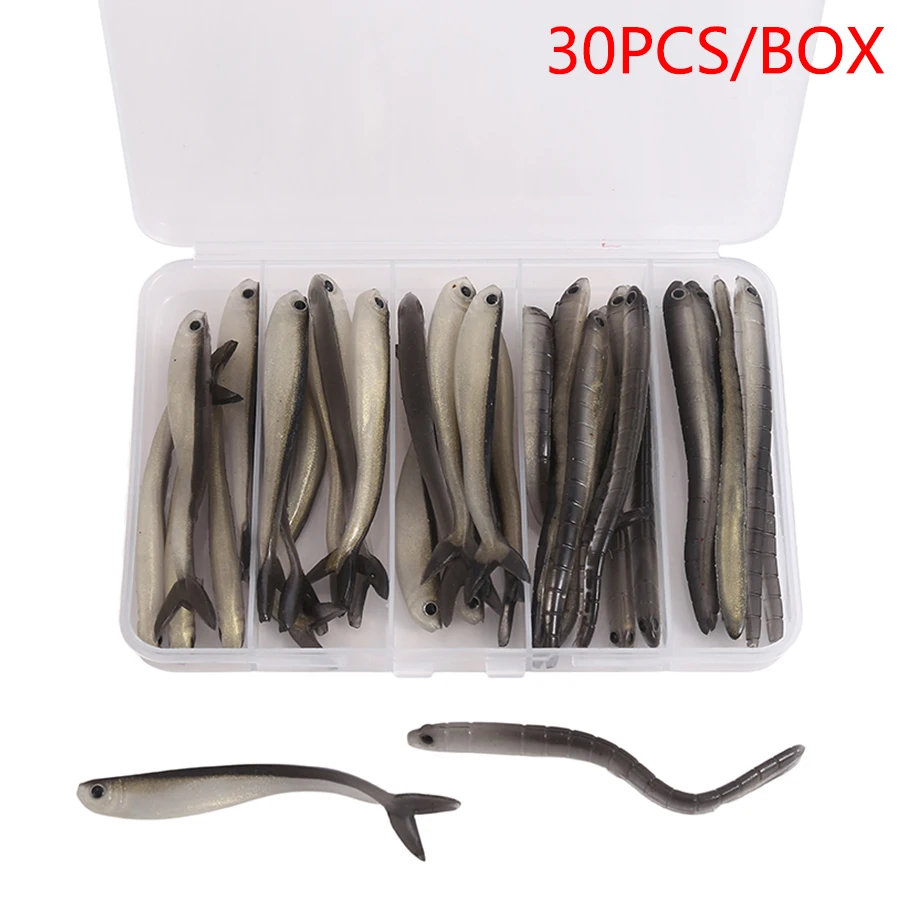 30 unids/caja Easy Shiner Wobbler para Lucio Señuelos de Pesca conjunto cola Jig cabeza cebo Artificial gusanos de goma suave carpa Drop Shot Swimbait - imagen 2