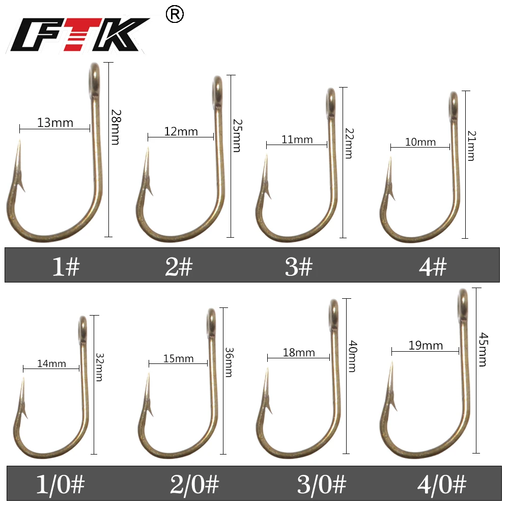 FTK 25-100PCS Anzuelos de pesca de acero rico en carbono con anillo 3/0 # -4 #   Anzuelos de púas Accesorios de pesca de carpa - imagen 3