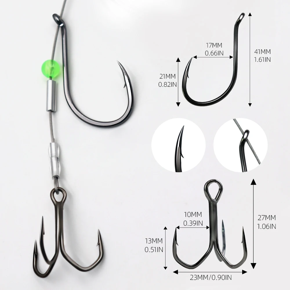 Aparejos ZYZHE con anzuelo J y triples – Cable de acero para cebo - imagen 2