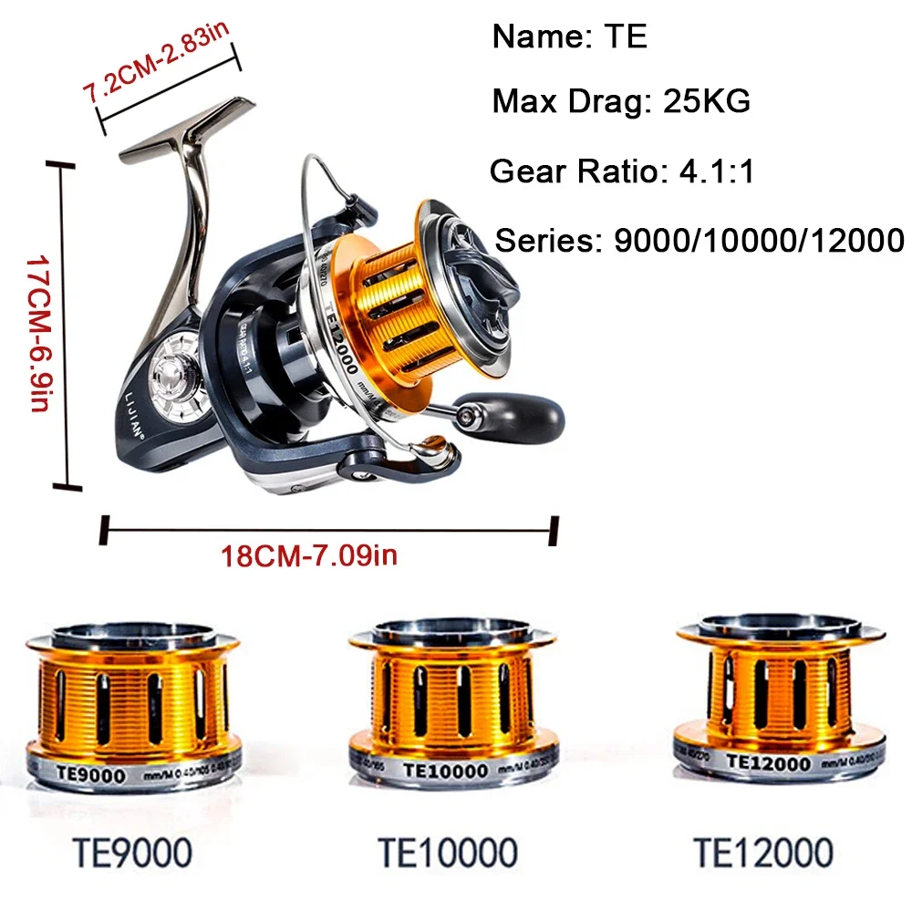 Carrete de pesca grande de fundición larga, arrastre máximo de 25KG, rodamientos de bolas, 12 + 1, carrete de Metal de aleación de aluminio, intercambio de mano izquierda/derecha para perca y lubina - imagen 5