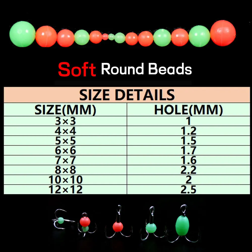 Bimoo, 100 Uds., cuentas de pesca ovaladas suaves y luminosas, fregadero redondo, cuentas de Lumo brillantes para anzuelo triple, aparejos de pesca, Señuelos de Pesca verdes y rojos - imagen 4