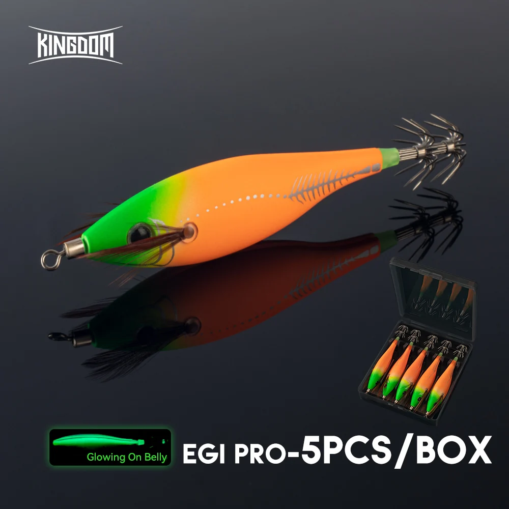 Kingdom Egi Pro plantilla de calamar Horizontal madera camarón calamar gancho 5 unids/set calamar Jigging pulpo sepia cebos de camarones de agua salada - imagen 2
