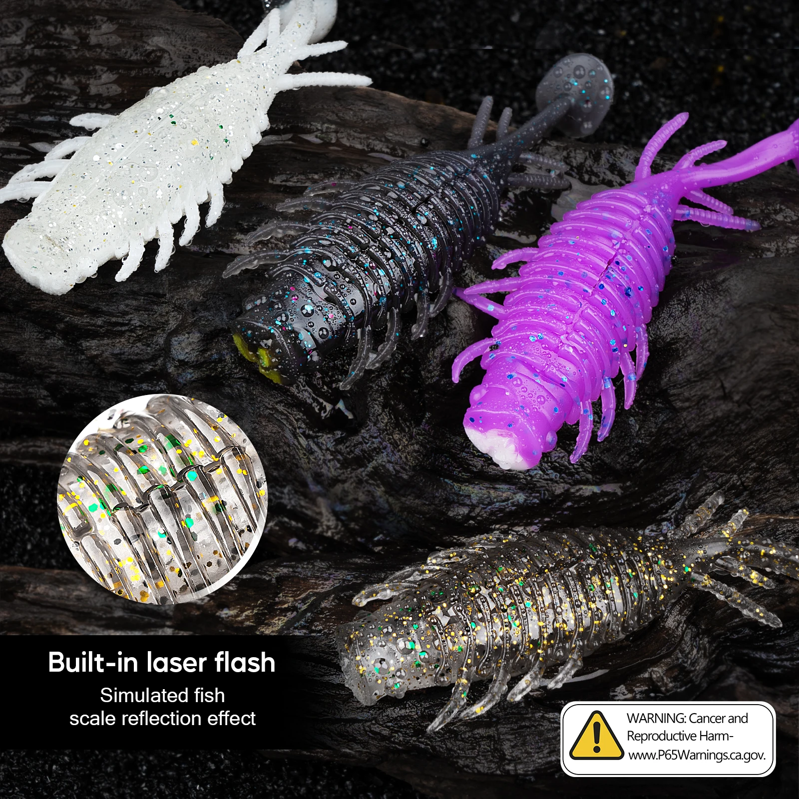 Señuelos de pesca blandos, cebos artificiales de silicona, Wobbler, señuelo suave, cebo de insectos bailando negro con anzuelos de cuentas de sonido, 5 uds. - imagen 5