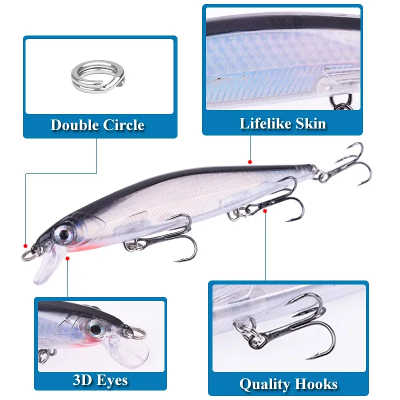 Señuelos Minnow Hundidos Lentos Proleurre – Ojos 3D, Anzuelo y Láser - imagen 2