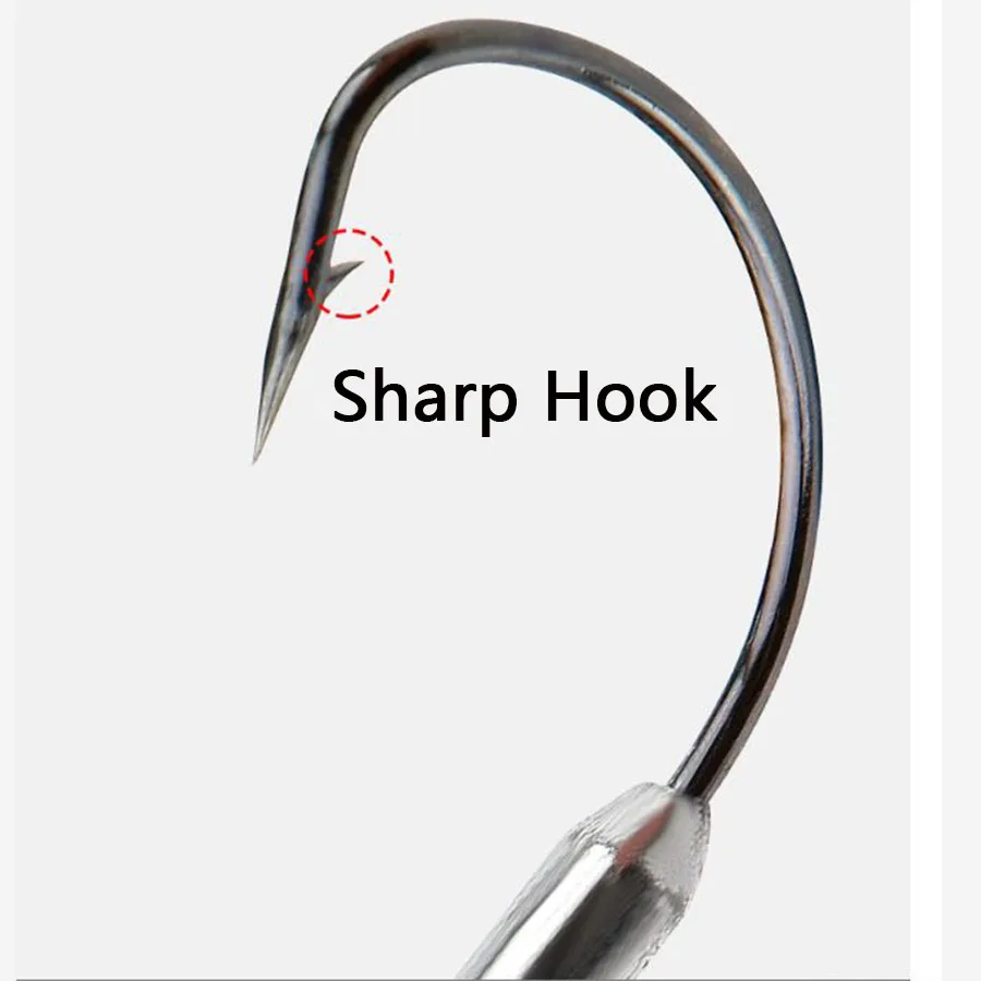 Anzuelo de pesca Offset 5 piezas 1/0 #2/0 #3/0 #, señuelo de gusano suave, anzuelo de manivela ancha de acero de alto carbono, 2g, 2,5g, 3g para pesca de lubina - imagen 3