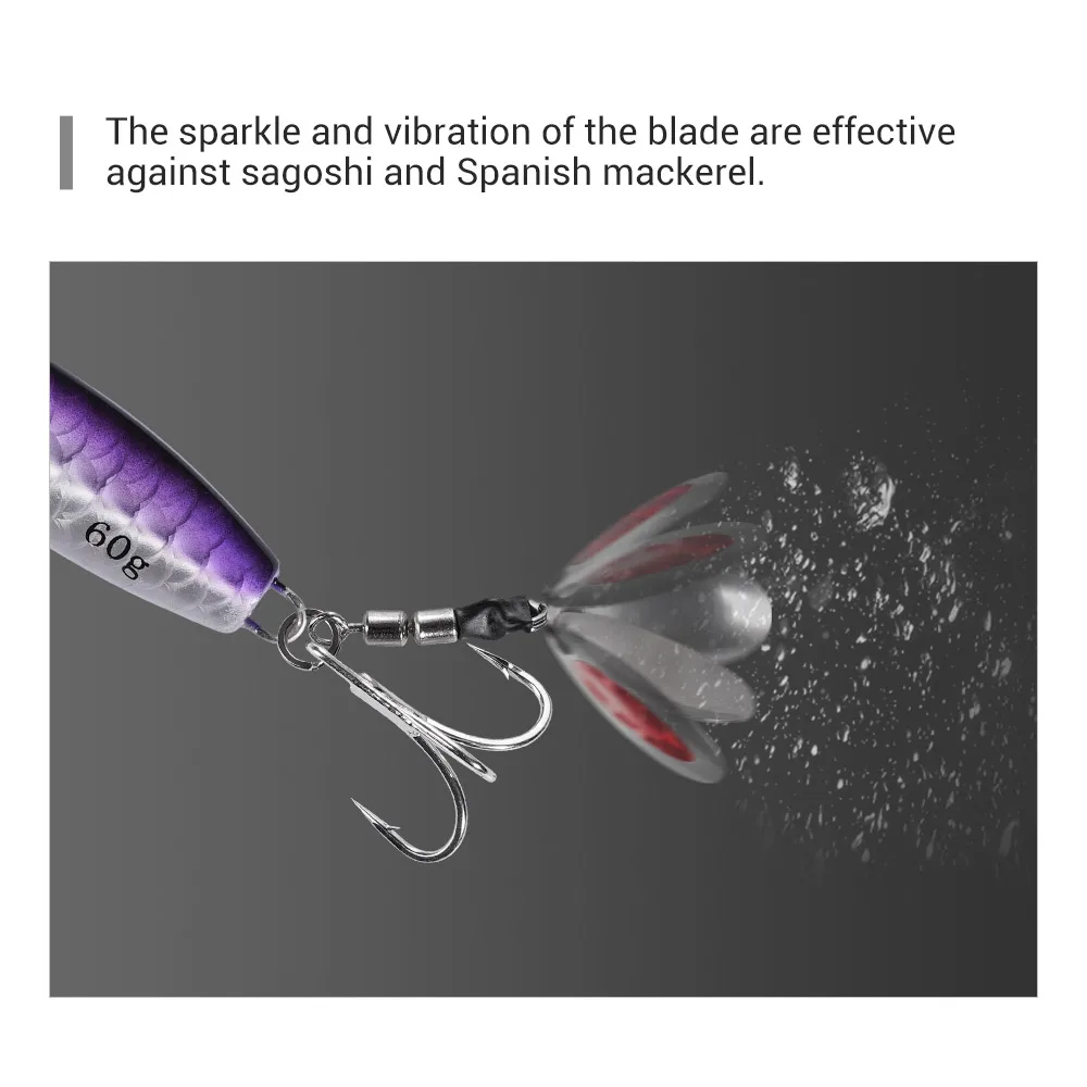 Noeby-señuelo de plantilla con hoja de Metal, señuelo de plantilla, Spinner de cola de fundición, cebo duro Artificial, Jigging lento rápido, pesca en el mar, 80mm, 60g - imagen 4