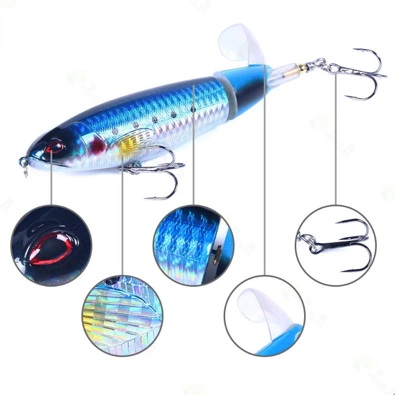 Topwater-señuelo de pesca Artificial Whopper Popper, 1 piezas, 11cm/13g, Plopper duro, cola giratoria suave, aparejos de pesca - imagen 5