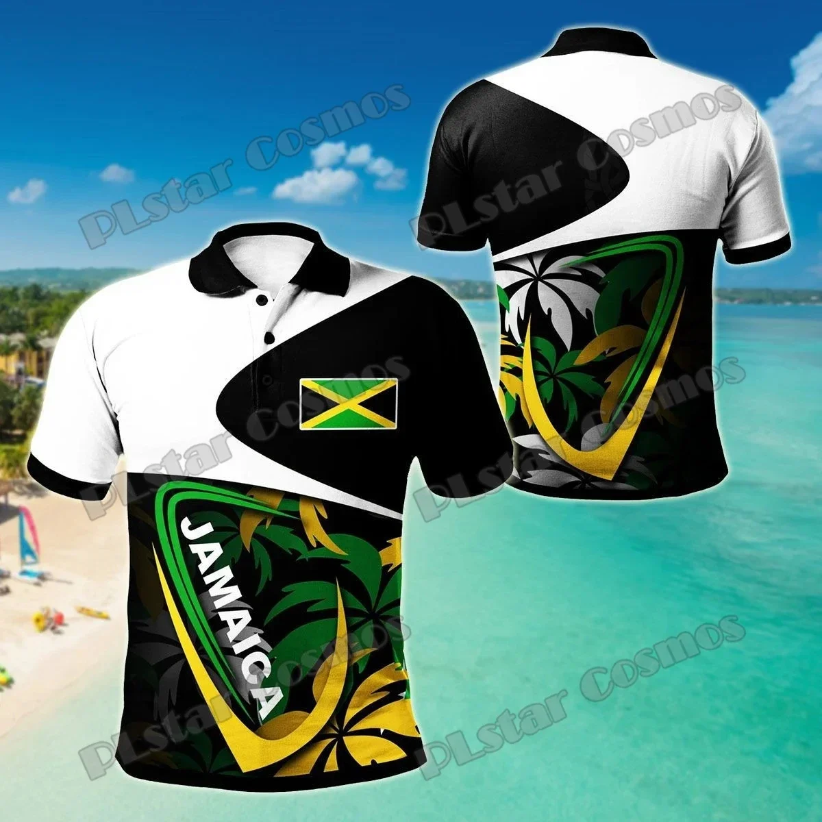 PLstar Cosmos Jamaica escudo de armas y patrón de León 3D completamente impreso camisas polo de hombre moda pantalón corto Casual camisa de manga PLP16 - imagen 4