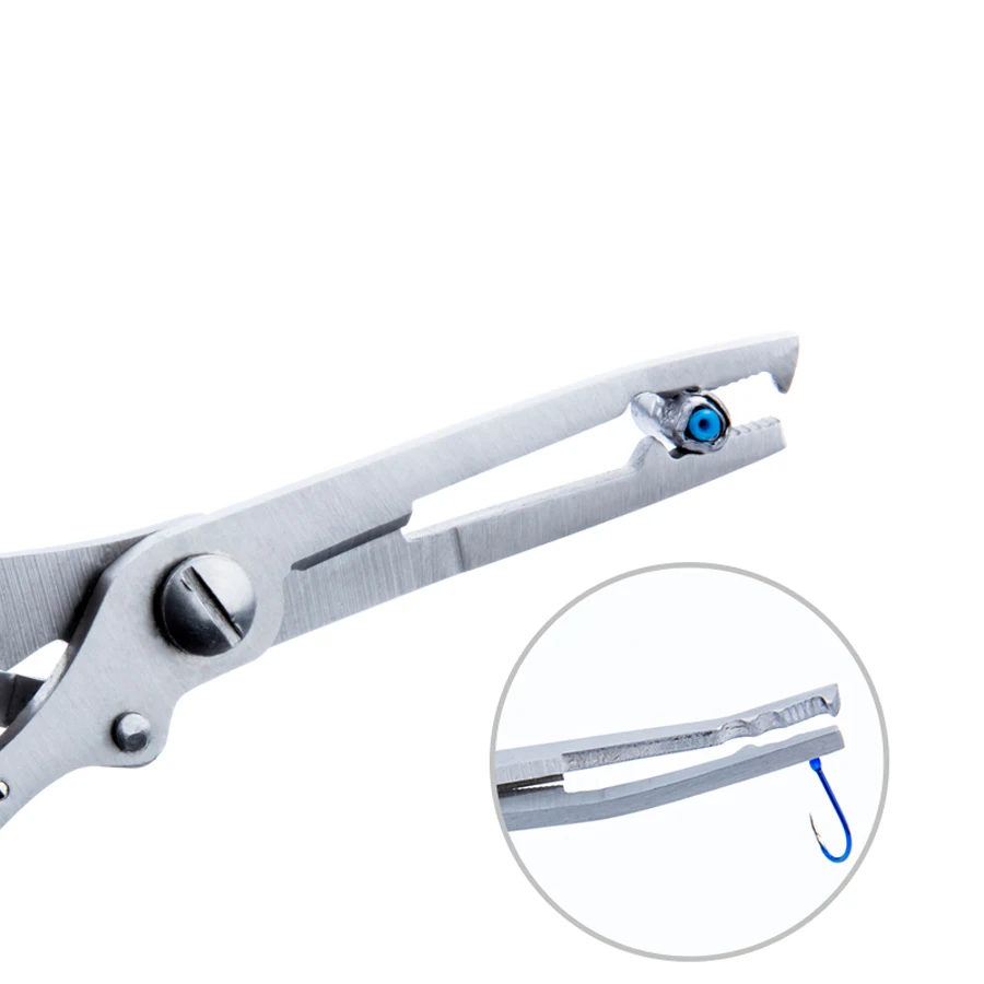 Alicates de pesca de anillo dividido de acero inoxidable, tijeras de uso de peces de 14,5 cm para caña de señuelo, cortador de línea, herramienta removedora de anzuelos con funda Oxford - imagen 5