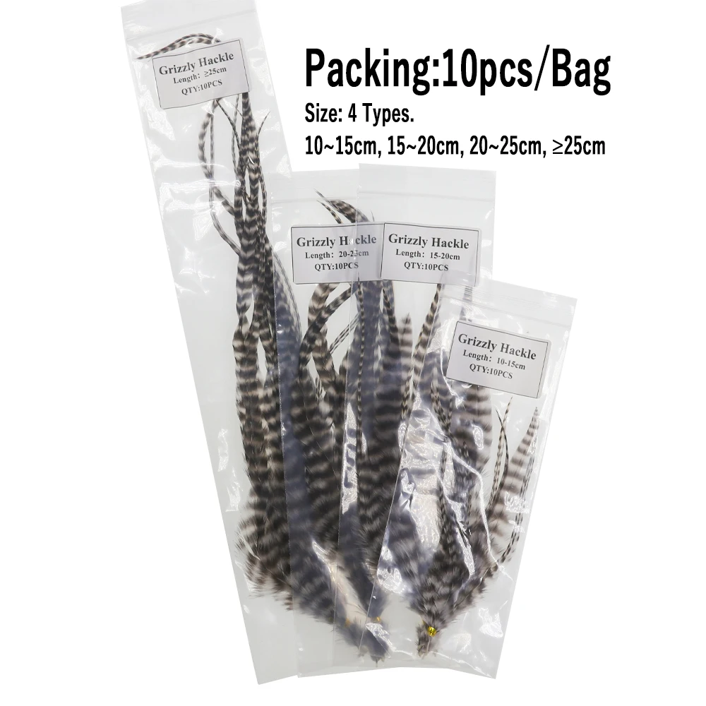 Wifreo, 10 Uds., plumas naturales para atar moscas en blanco y negro, plumas de pelo de gallo Grizzly para atar insectos lanosos Streamer - imagen 5