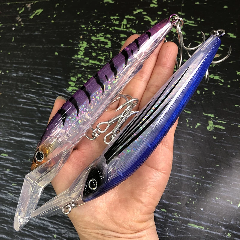 Señuelos de Pesca de pececillos delgados de 140mm y 49g, cebo Artificial de arrastre grande, accesorios de pesca de lubina de agua salada, Wobbler - imagen 5