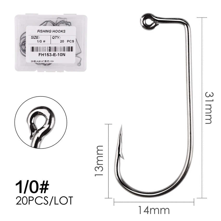 20 unids/caja 9147 anzuelo de acero rico en carbono negro 90 grados Aberdeen Offset Jig anzuelos de pesca tamaño 6 #   - 5/0 #   Gran anzuelo de pesca - imagen 5