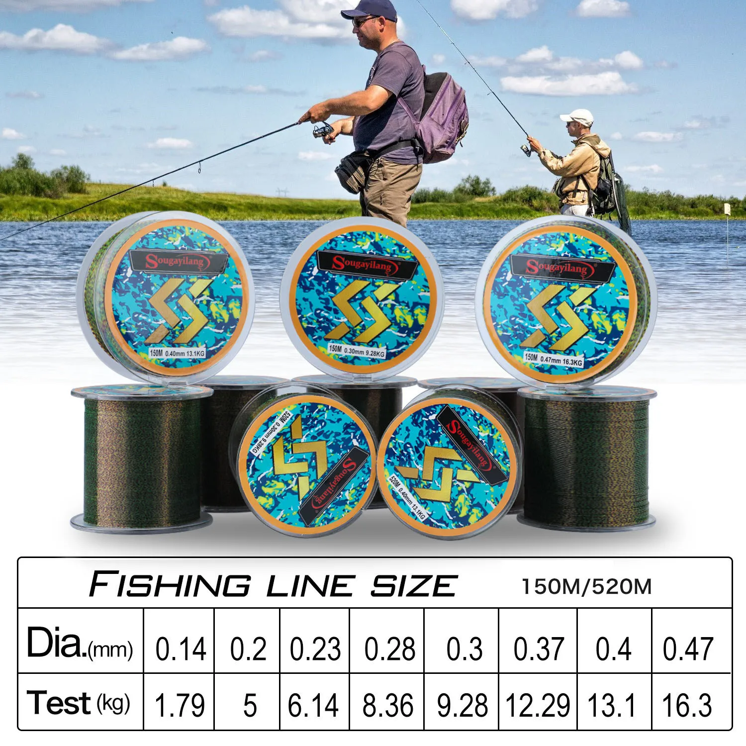 Sougayilang-sedal de pesca de nailon superfuerte, hilo de pesca de monofilamento de alta calidad, abrasión japonesa, 2-35LB, fregadero de fluorocarbono, 150/520m - imagen 2