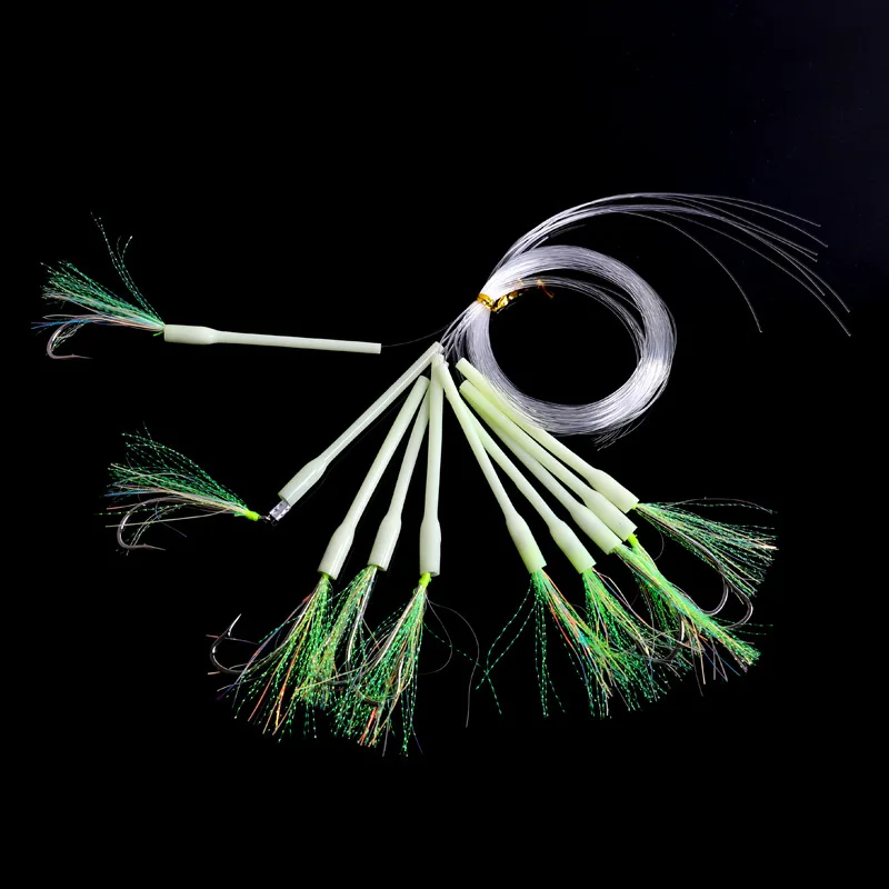10 unids/set faldas luminosas de calamar con línea Sabiki señuelo de pesca antimordida para caballa de agua salada arenque Saury pesca señuelo de pesca - imagen 5