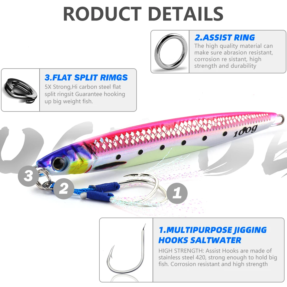 MOOKZZ-señuelo de pesca Jigjing de velocidad de Metal, 60g, 80g, 100g, 120g, 150g, novedad - imagen 5