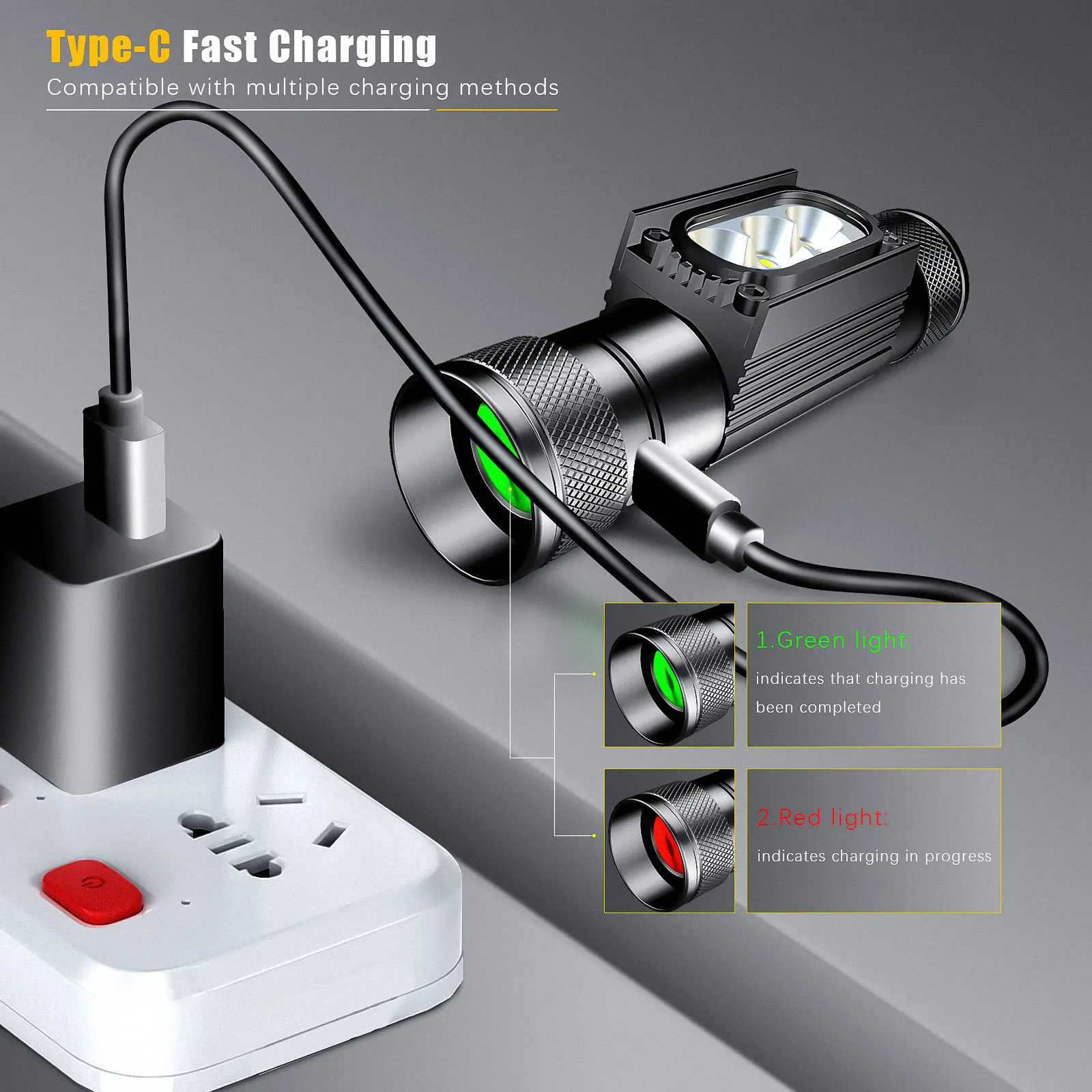 Linterna Frontal LED Camuflaje Recargable USB-C con Luz UV 395nm - imagen 4