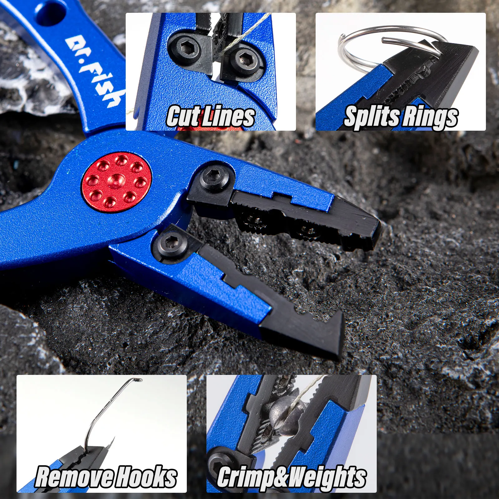 Alicates de pesca multifunción, cortadores de línea trenzada, alicates de anillo dividido, removedor de anzuelos de tijera, herramienta de pesca de aleación de aluminio - imagen 2