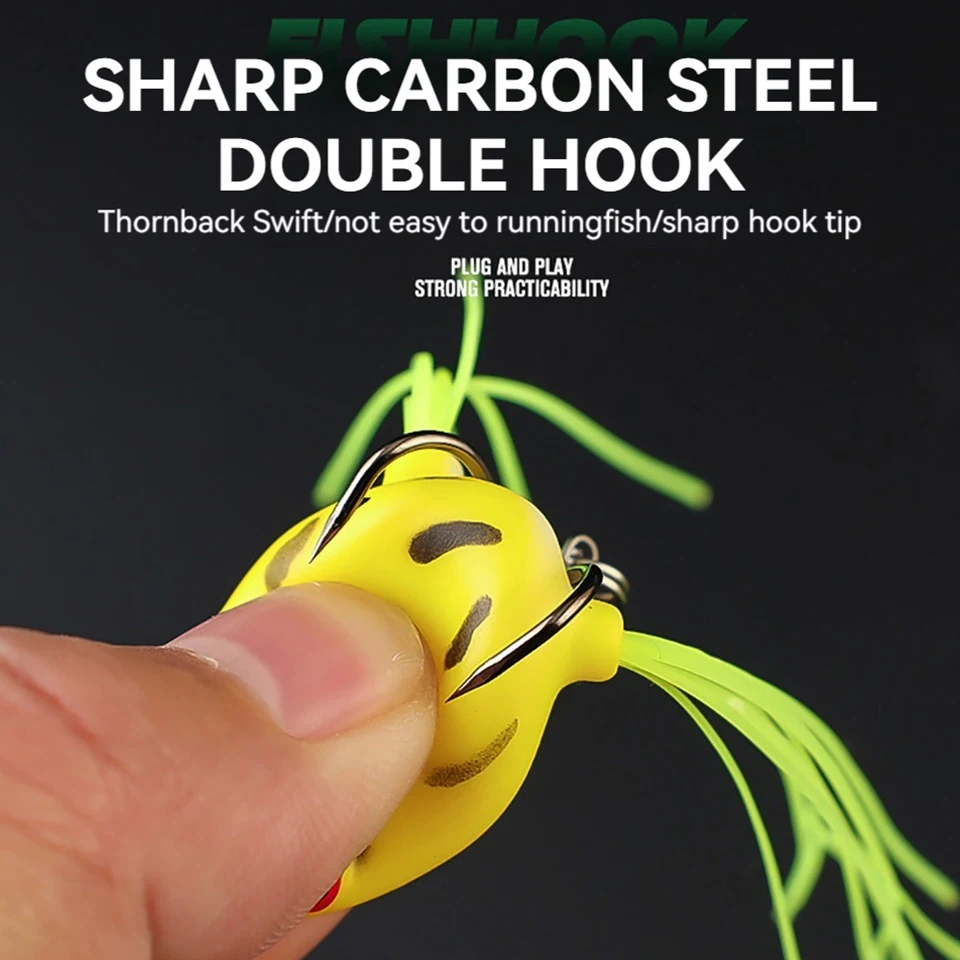 WALK FISH-Juego de Mini señuelo de pesca de rana suave, cebo falso de sapo Thunderfrog, diseño de ojos 3D con 2 ganchos, accesorios de aparejos de pesca, 1 Juego - imagen 3