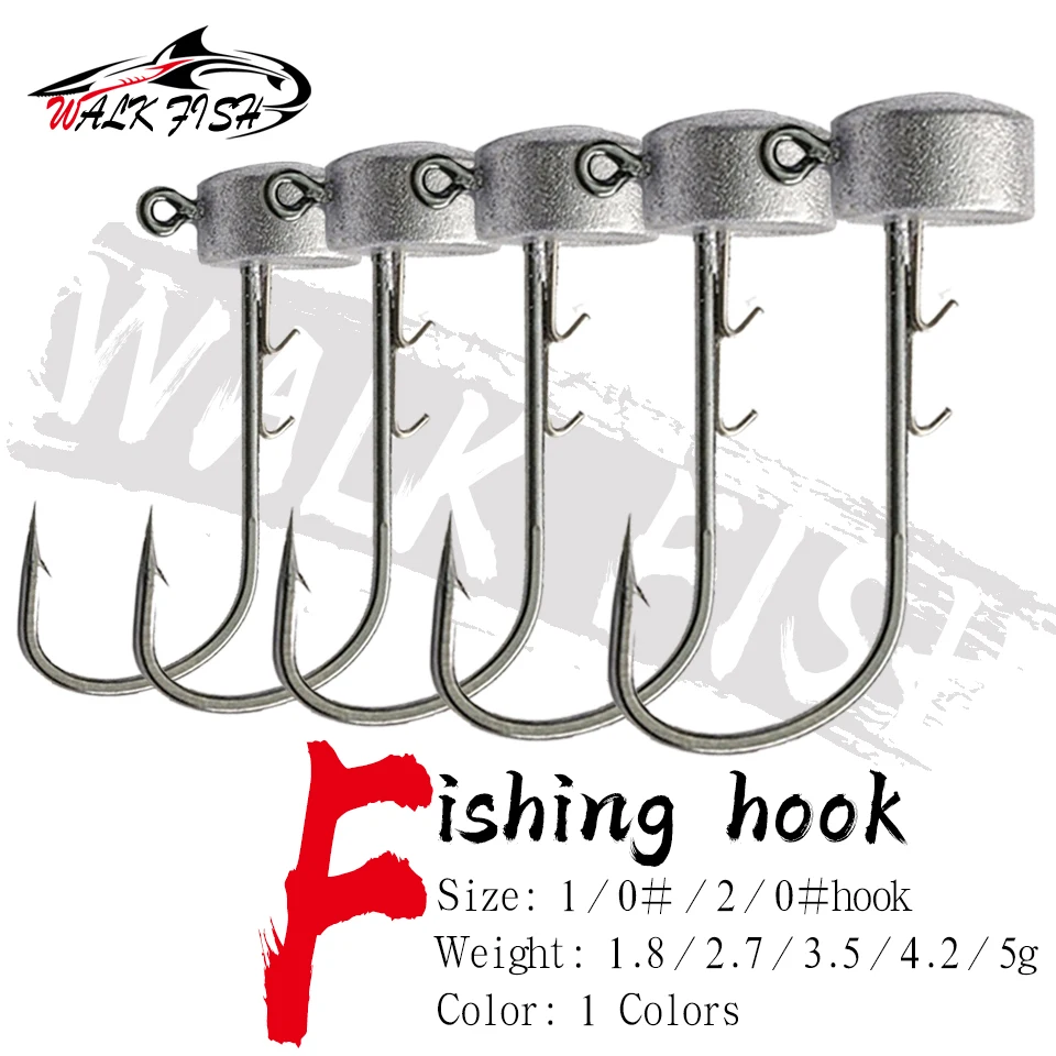 WALK FISH Ned Rig anzuelo 1,8g/2,7g/3,5g/4,2g/5g anzuelos de pesca con cabeza afilada palo gusano anzuelo de cebo suave para aparejos de pesca de lubina