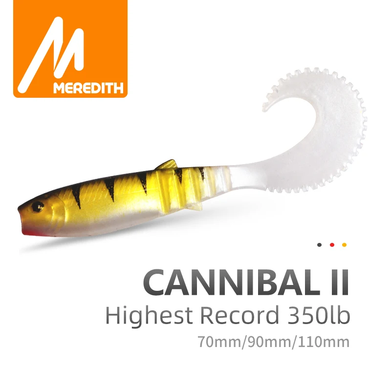 MEREDITH 70mm 90mm 110mm Cannibal Cola Curva Señuelos Pesca Wobblers Artificiales Blandos Silicona Shad Gusano Lubina