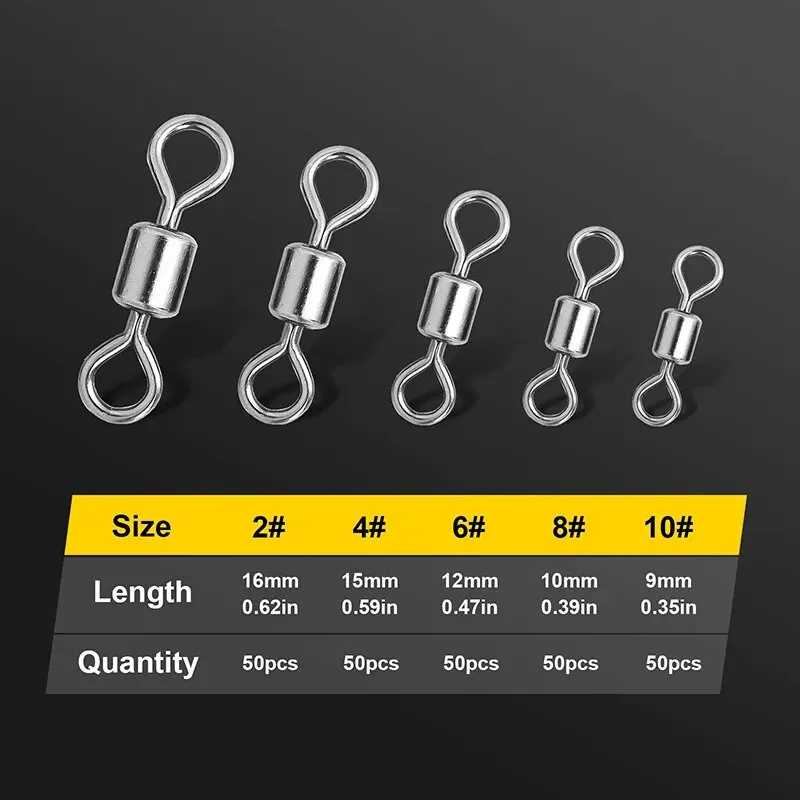 Conector de pesca giratorio, rodamiento de barril, señuelos de anillo sólido, accesorios de pesca, 2, 4, 6, 8, 10, 250 unids/set - imagen 2