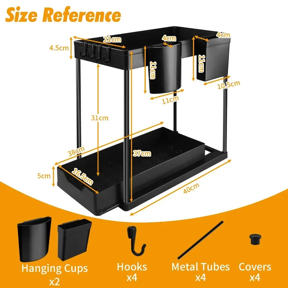 Organizador de cocina de almacenamiento debajo del fregadero de 2 niveles, estante deslizante debajo del fregadero, organización multiusos, cesta deslizante inferior - imagen 3