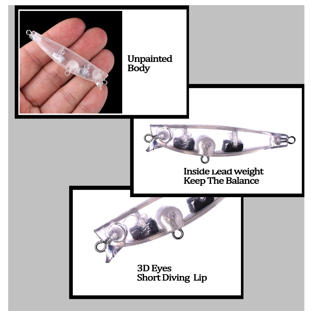 Chan'sHuang-Cebo en blanco sin pintar 20 piezas, 6cm, 9,3g, hundimiento, labio corto silencioso, pececillo, señuelo de pesca Artificial hecho a mano - imagen 5