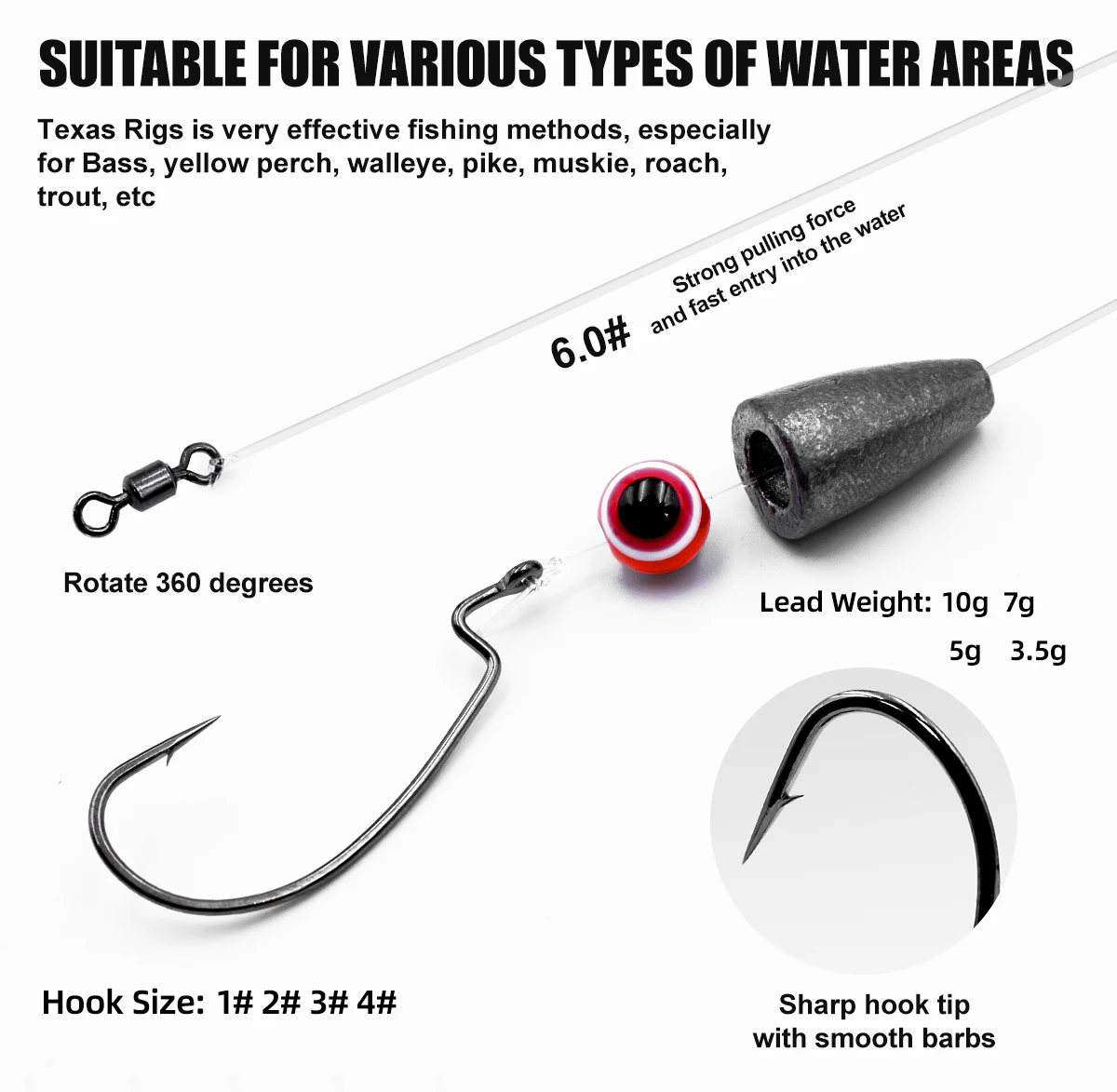 Adecuado para varias áreas de agua con una fuerte fuerza de tirar la punta del gancho y el tamaño de gancho ajustable