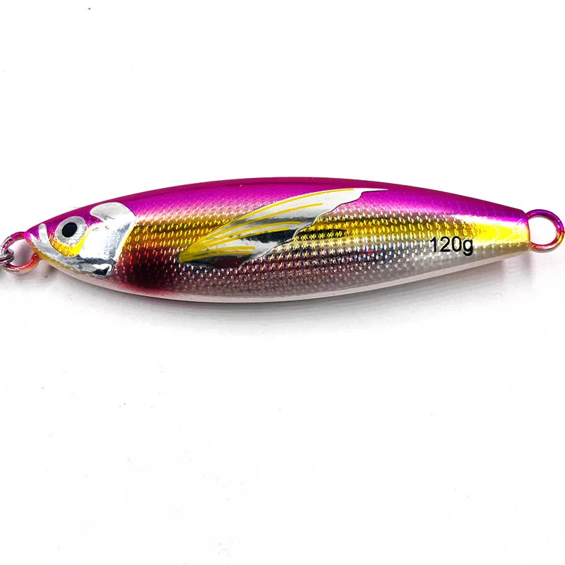 Plantilla de Metal lento, 40g, 60g, 80g, 100g, 120g, 150g, cebo Artificial para peces, cebo luminoso con aleta, pesca en roca en alta mar - imagen 5