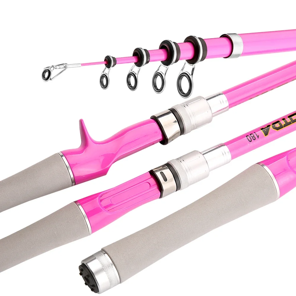 Cañas de pescar telescópicas de viaje corto de alta sensibilidad, fibra de carbono rosa, caña de fundición giratoria, señuelo, 1,5/1,8/2,1/2,4 M - imagen 3