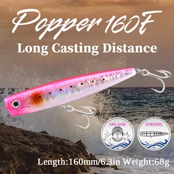 TSURINOYA-señuelo de pesca flotante Wobbler 160F Topwater, 160mm, 6,3 ", 68g, cebo Artificial Popper para GT, atún, océano, cebo duro falso