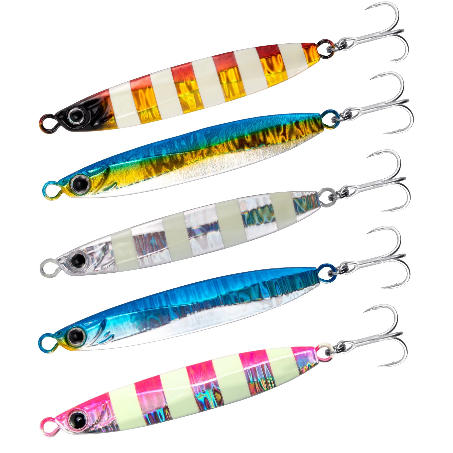 Señuelos de Pesca de Mar, anzuelos de Metal de 3 piezas, 45g, 60g, 80g, de fundición larga, Jigging, de hundimiento rápido