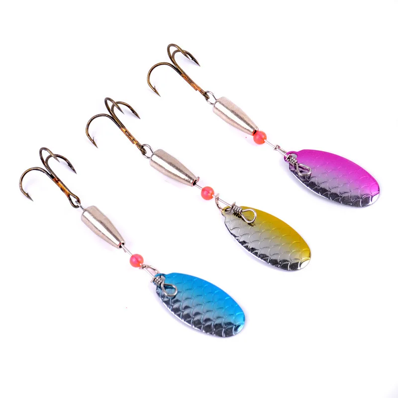 Señuelos de Pesca giratorios de Metal, 3 piezas, 6cm, 4,3g, cebo duro de trucha, lentejuelas, cebos artificiales, anzuelo triple, aparejos de pesca - imagen 3