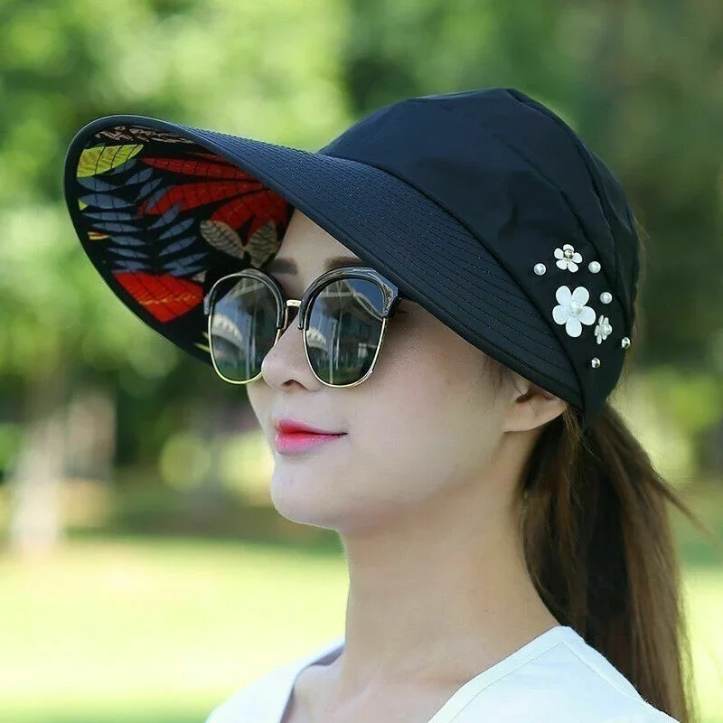 Sombrero para el sol, sombra de verano, moda para mujer, vacaciones de verano, ala ancha, plegable, Anti-UV, visera para la playa, sombreros de copa vacíos, estilo coreano - imagen 5