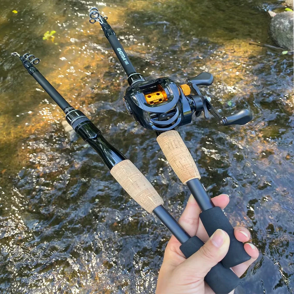 Kit de carrete de caña de pescar de carbono de 1,5-2,4 m, caña telescópica de fundición giratoria portátil 7,2: 1, carrete de Baitcasting Max 8kg, accesorios de pesca - imagen 5
