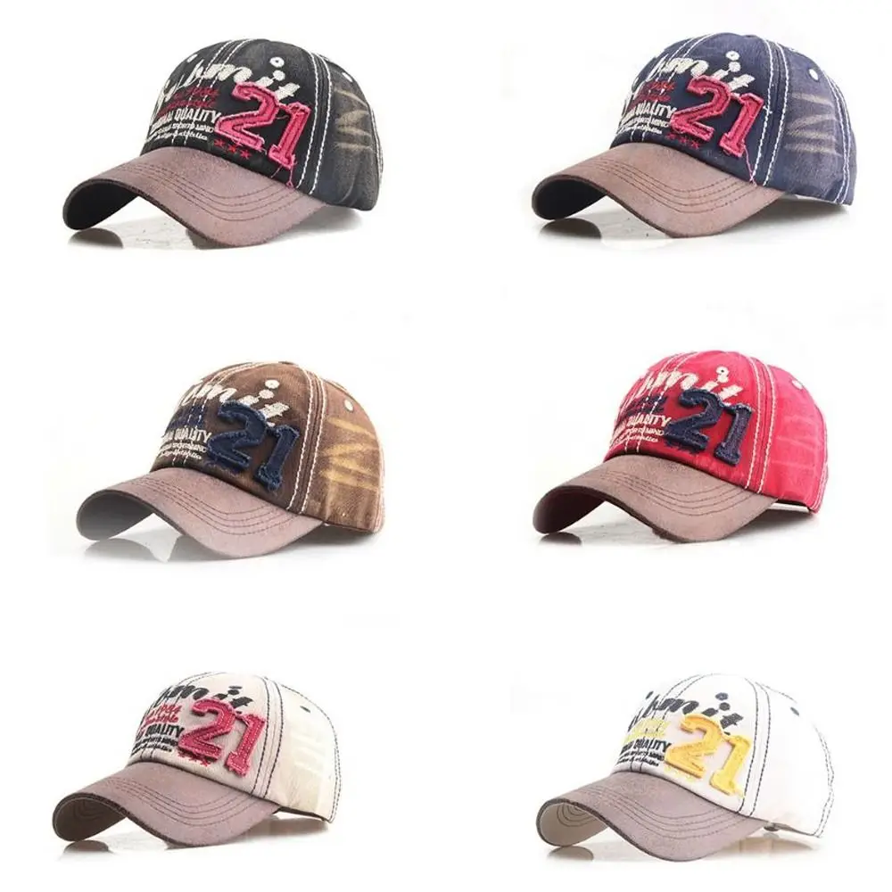 Gorra de béisbol Vintage ajustable estilo americano pantalones vaqueros rasgados de algodón sombrero para el sol protector solar 21 gorra con visera bordada para hombres - imagen 2