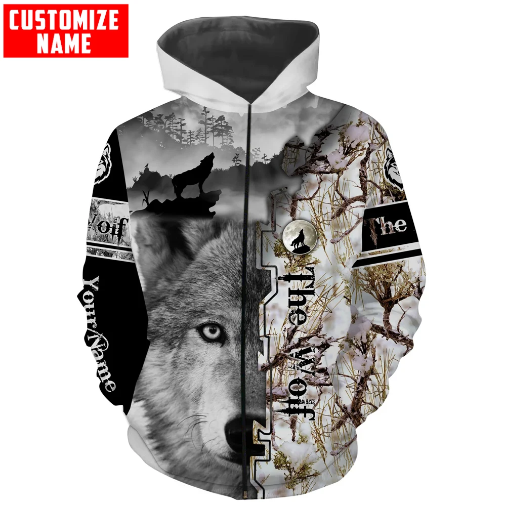 The Wolf Tattoo Predators caza personalizar nombre 3D impreso moda hombres Sudadera con capucha Unisex Zip Sudadera con capucha Casual chándales KJ972 - imagen 3