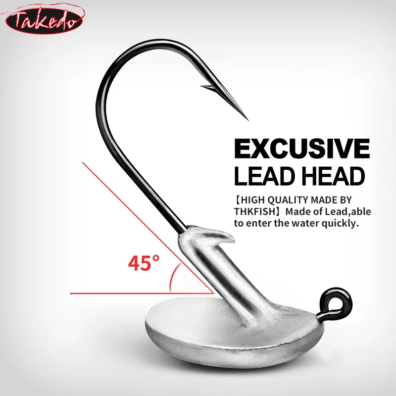 TAKEDO 1 caja FD12 anzuelo de cabeza de Metal 3,5G 5G 7G 10G 14G ranura para sangre Jig vaso anzuelo con señuelo suave accesorios de aparejos de pesca - imagen 3