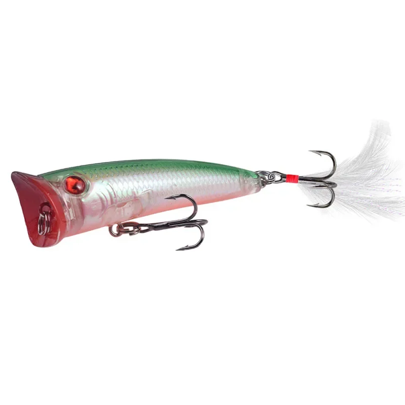 Señuelo de pesca Popper, 7,5 cm, 10,5g, Trolling Topwater Wobbler, cebo Artificial de plástico láser con anzuelos de plumas, aparejos de pesca, 1 ud. - imagen 5