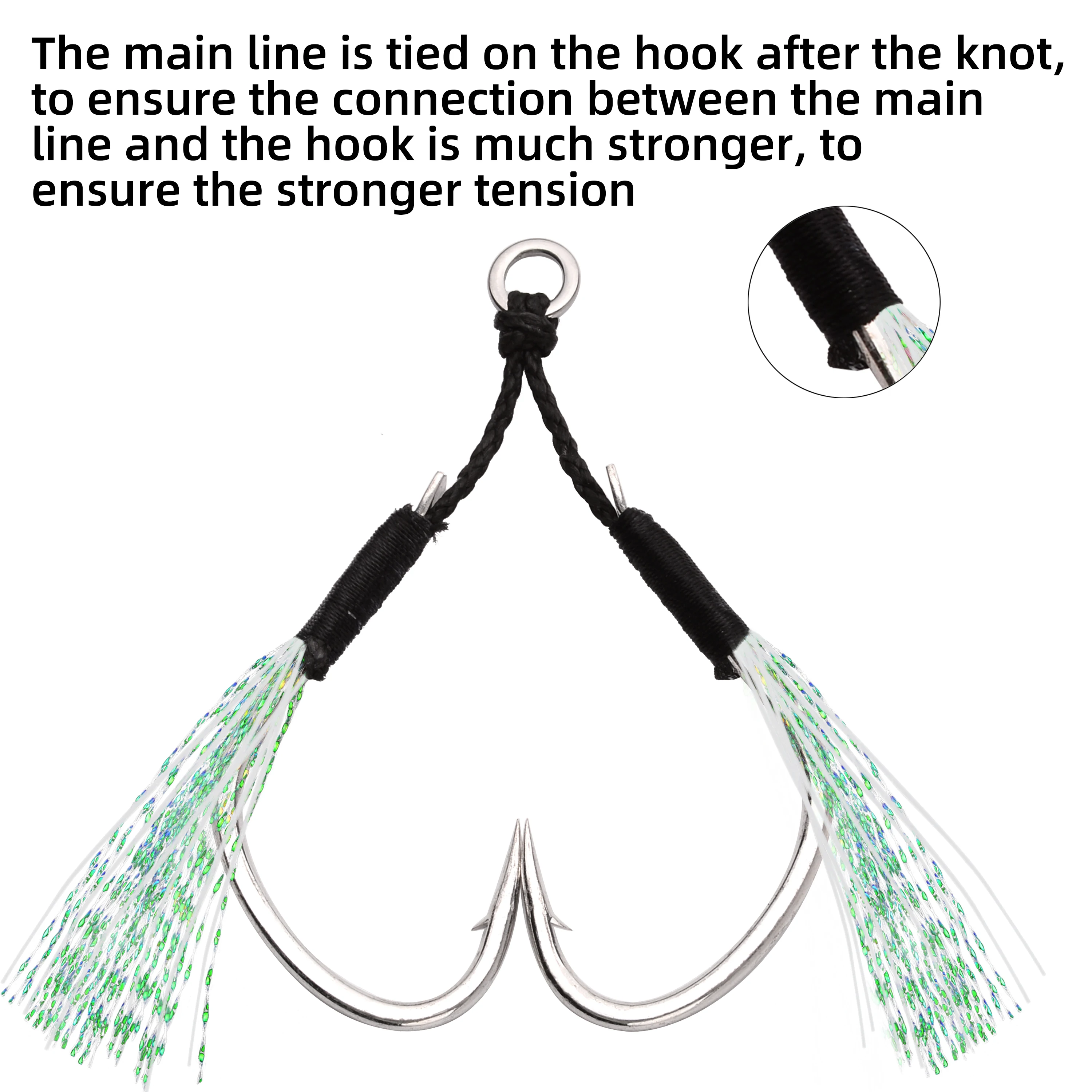 10 pares de anzuelos de asistencia de plantilla fundida, línea luminosa de plumas de acero inoxidable de alta resistencia, anillo sólido, cuchara de Jigging, anzuelo de agua salada - imagen 4