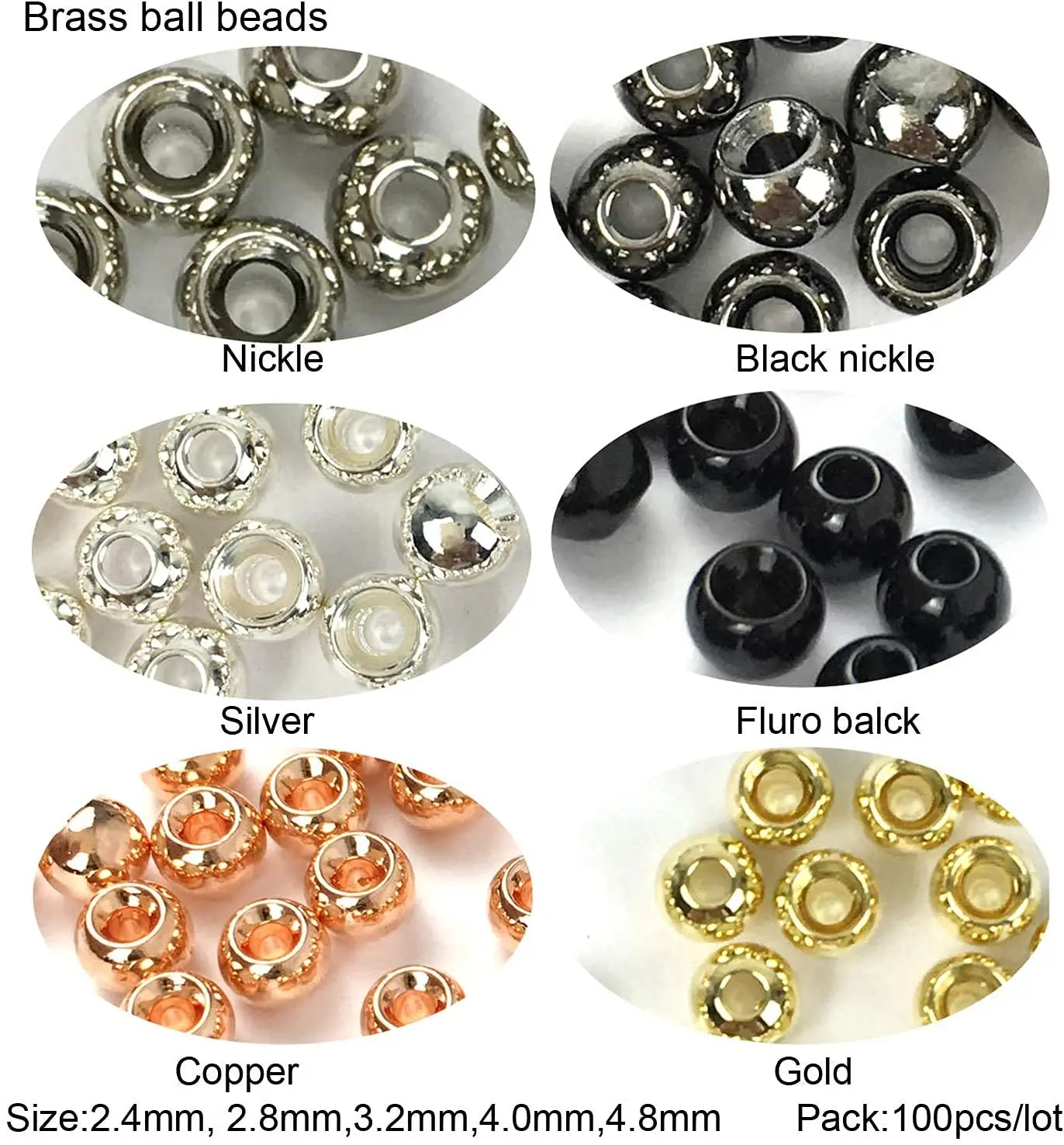 Aventik 50 Uds cuentas de latón 1,5-4,8mm cabeza de atado de moscas Material de atado de moscas multicolor Ninfa bola de cobre accesorio de pesca - imagen 2