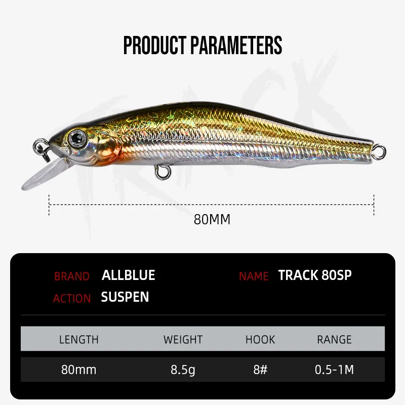 ALLBLUE TRACK 80SP suspendido Wobbler pececillo largo magnético 8,5g Jerkbait señuelo de pesca cebo Artificial de plástico duro aparejos de Lucio - imagen 2