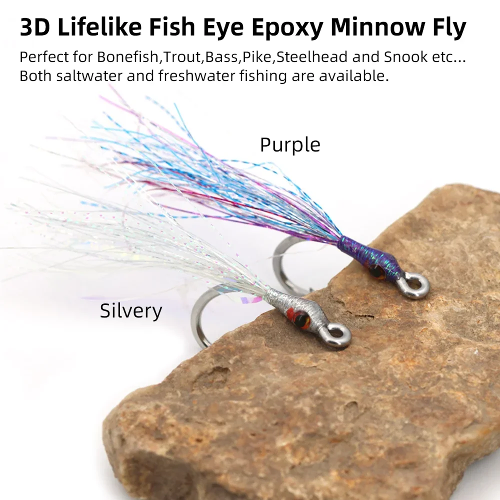 Wifreo 4 piezas # 4/0 pececillo epoxi mosca con púas gancho de acero inoxidable 3D ojo de pez cebo trucha Lucio agua dulce señuelo de pesca de agua salada - imagen 3