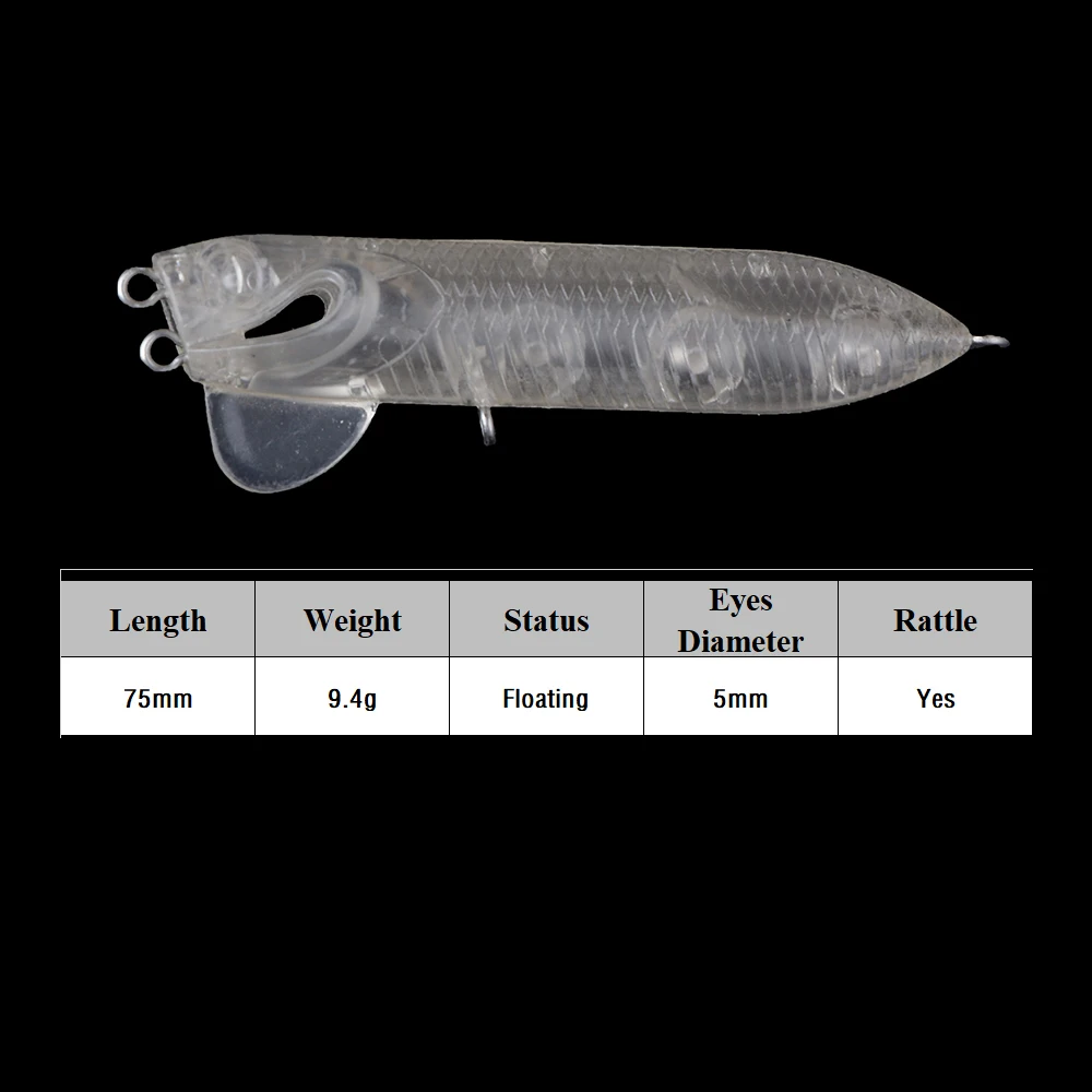 Chan'sHuang 20 piezas Señuelos de pesca en blanco sin pintar 7,5 cm 9,4g dos círculos lápiz flotante DIY cebo de pesca Artificial hecho a mano - imagen 2