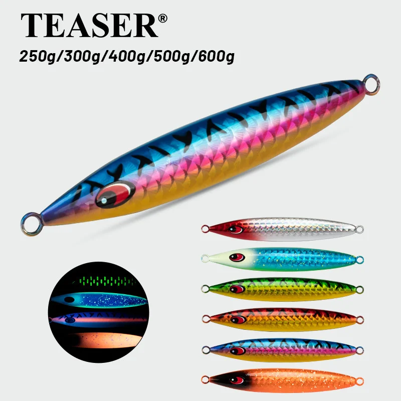 Anzuelo de pesca de gran peso, plantilla de 250g, 300g, para mar profundo, cebo de pesca lento, luz nocturna UV, placa de hierro, plomo, piedra, sello rojo - imagen 2