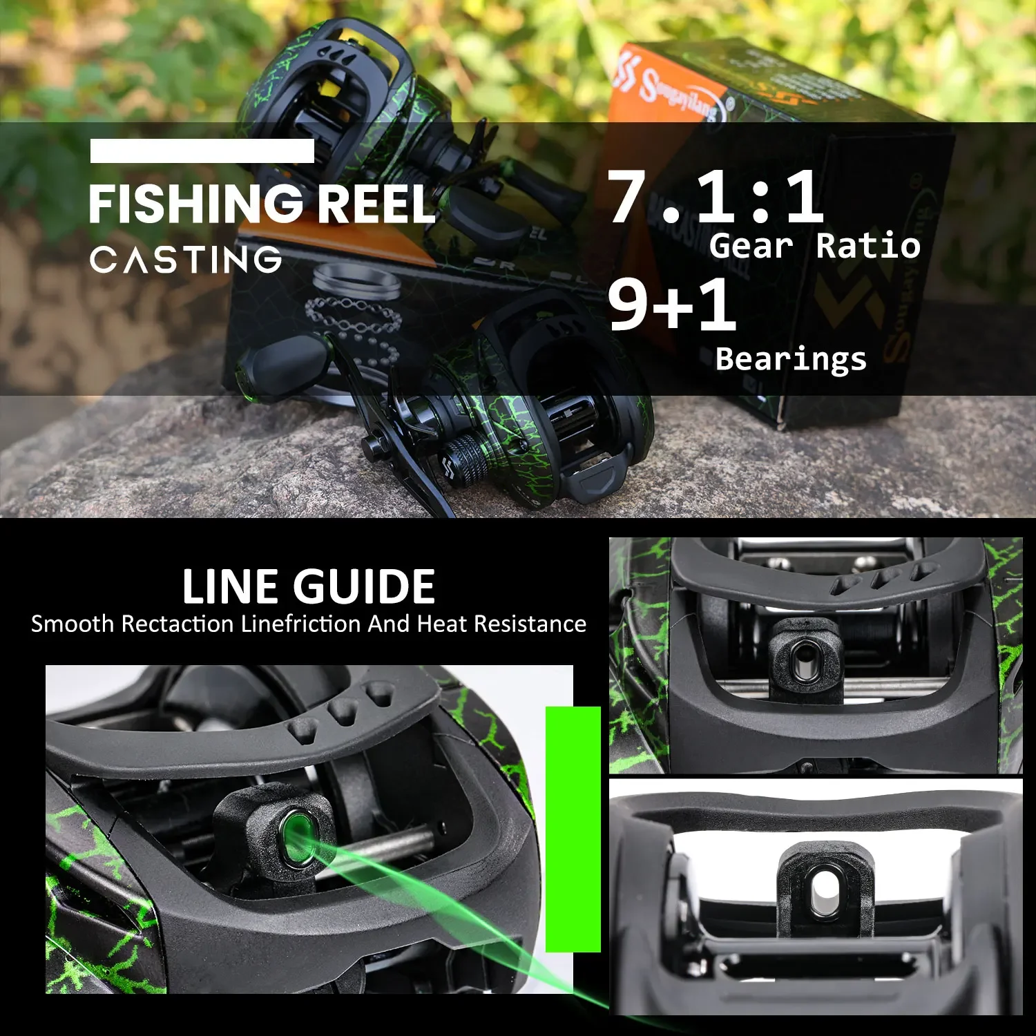 Carrete de Baitcasting Sougayilang 7,1: 1 relación de engranaje de alta velocidad arrastre máximo 10Kg con carrete de aluminio carrete de fundición para pesca con señuelo de lubina - imagen 3