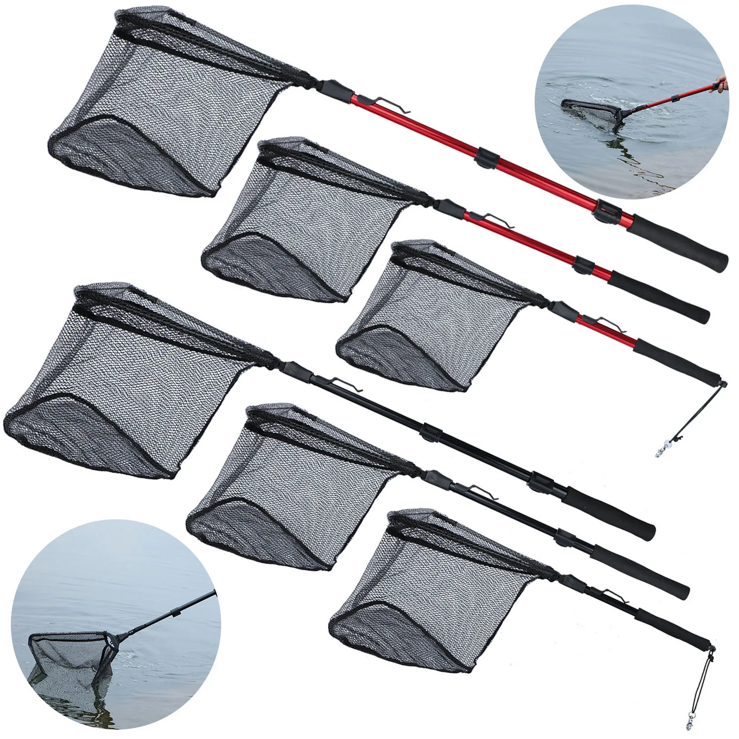 Sougayilang-red de herramientas de pesca, pista de pesca de 75/95/115cm, red de pesca plegable retráctil portátil para pesca de lubina, carpa y trucha - imagen 2